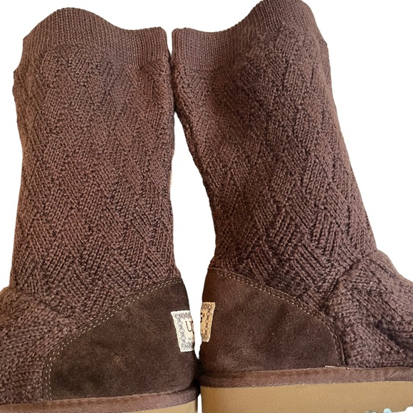 UGG MARQUIS 5915 Brown Sweater Knit Slouch Shearling Tall Boots Kids Size 6 - Picture 9 of 13